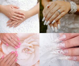Wedding Nails 2024 - Nail Divas Cardiff can created a variety of styles, four image here of decorated nails for weddings, 